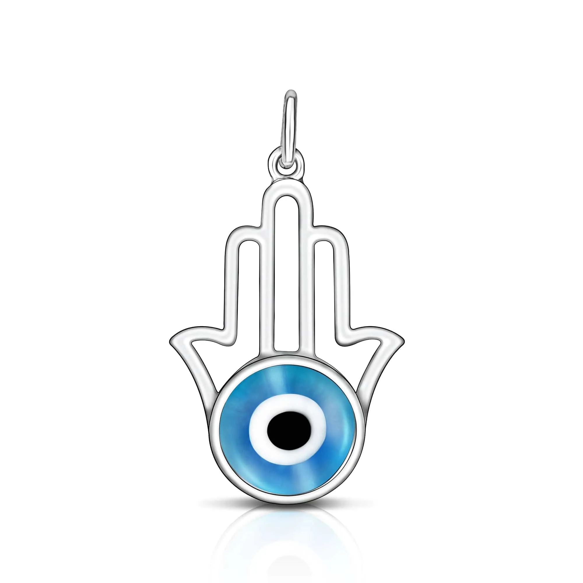 Minimalist Hamsa Hand Blue Evil Eye Pendant