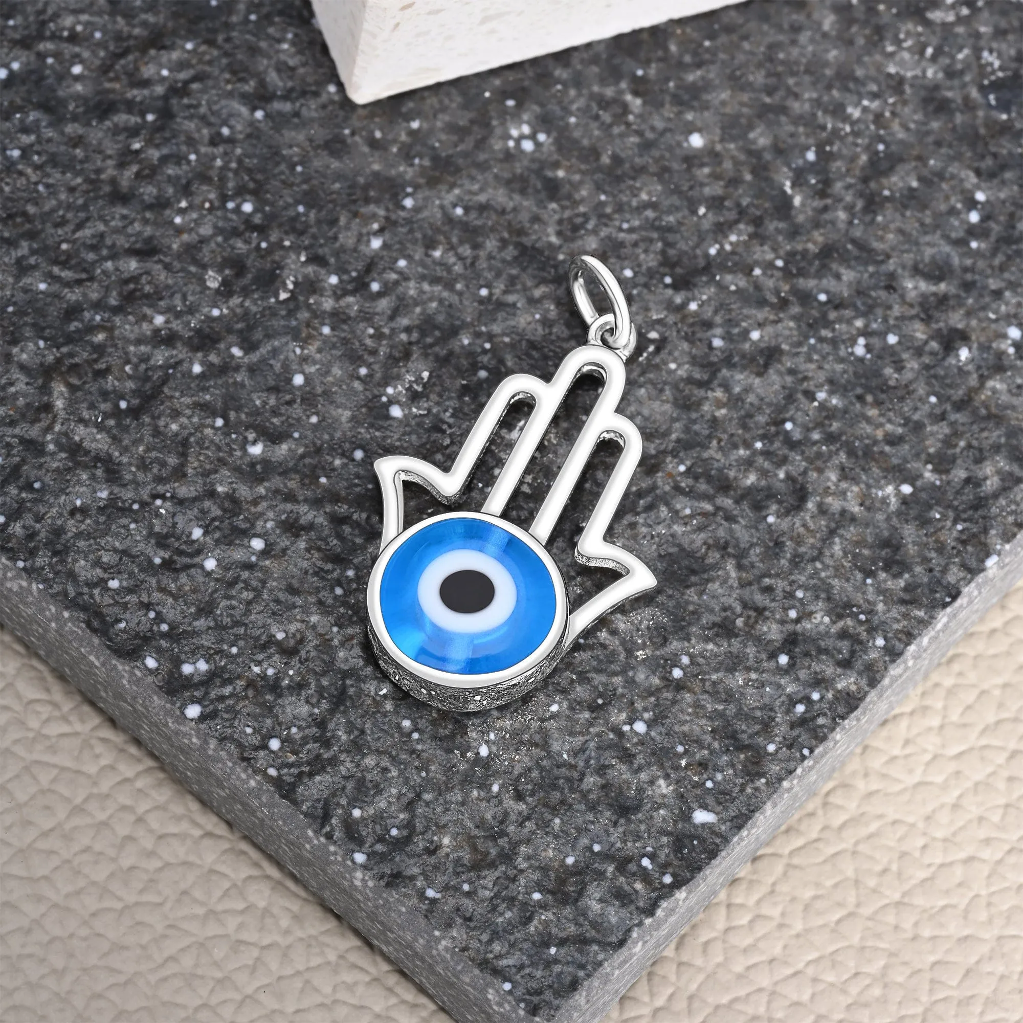 Minimalist Hamsa Hand Blue Evil Eye Pendant