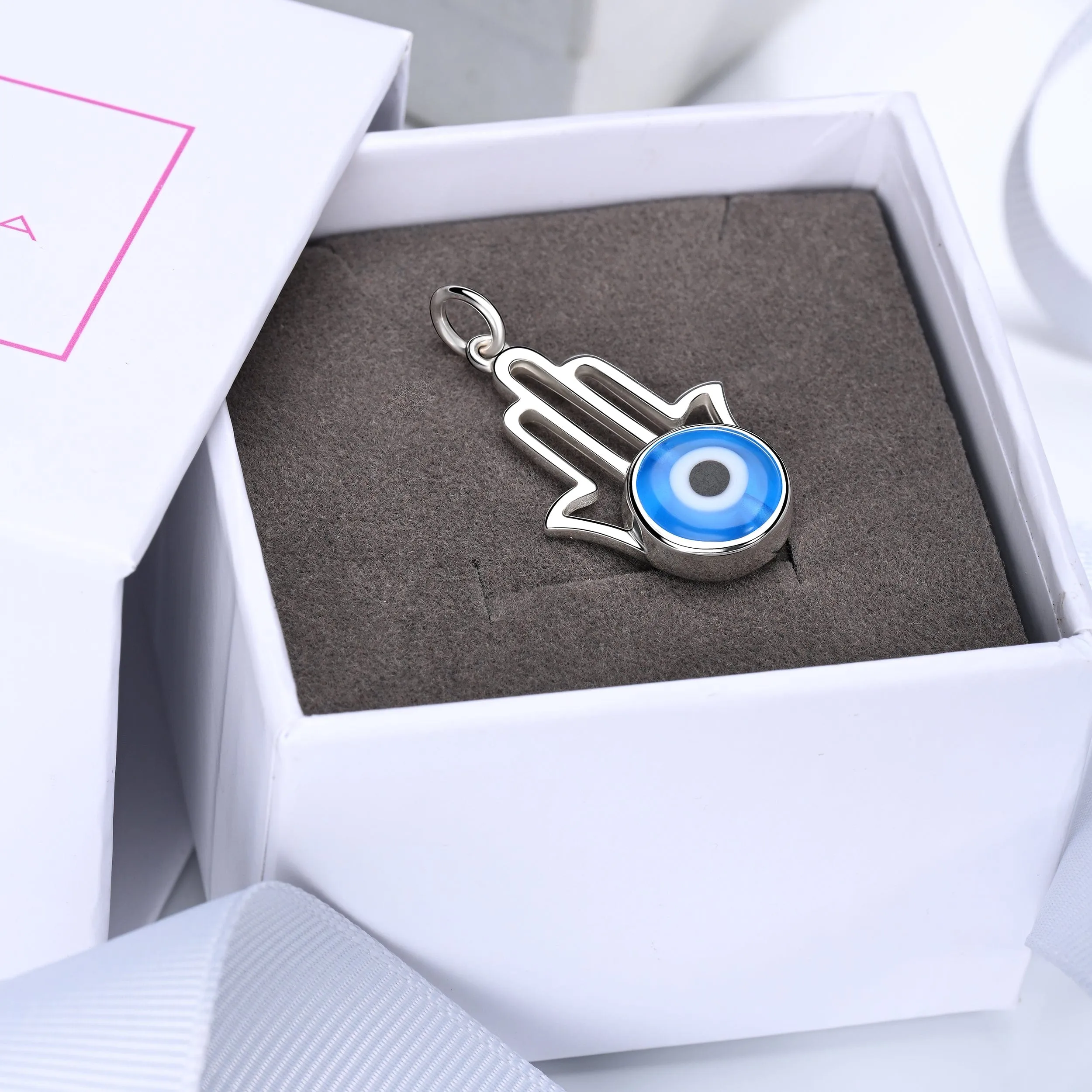 Minimalist Hamsa Hand Blue Evil Eye Pendant