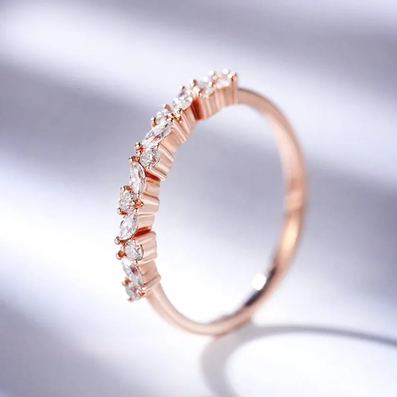 Moissanite Half Eternity Round and Marquise Cut 14K Wedding/Stacking Ring in Yellow Gold, White Gold, RoseGold Pre-Order 3-4 weeks