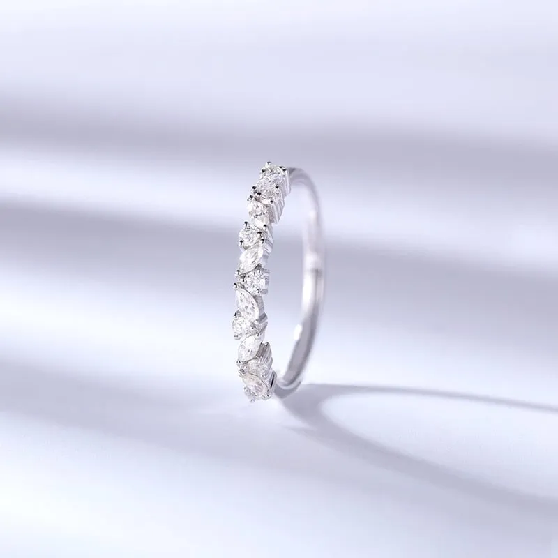 Moissanite Half Eternity Round and Marquise Cut 14K Wedding/Stacking Ring in Yellow Gold, White Gold, RoseGold Pre-Order 3-4 weeks