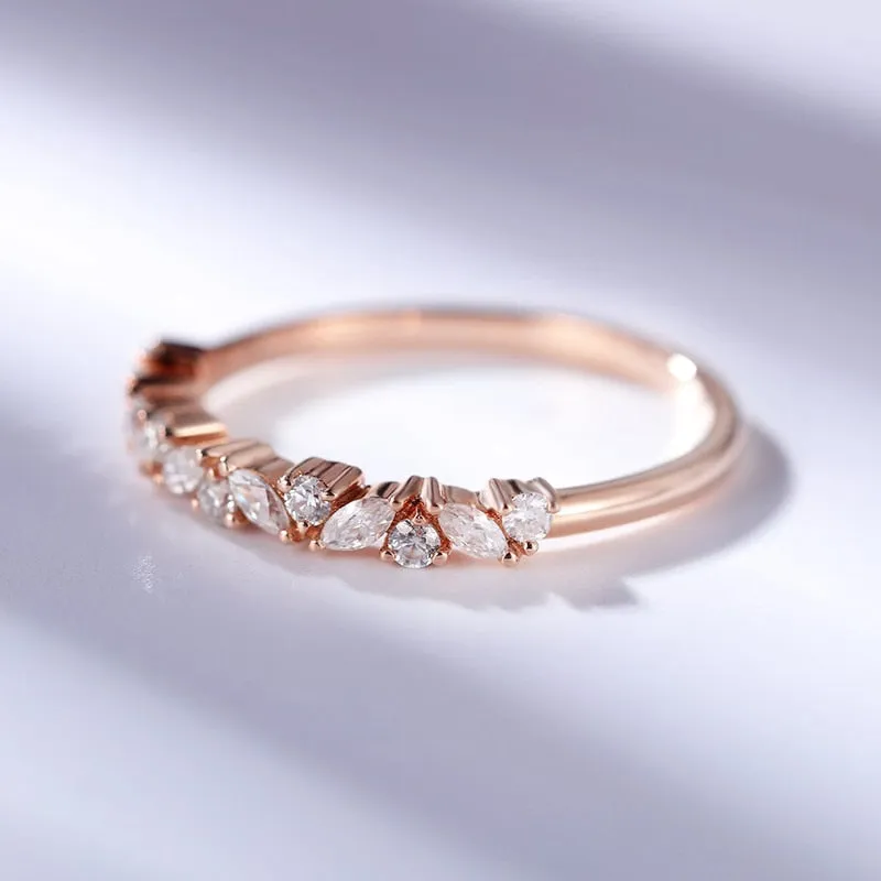 Moissanite Half Eternity Round and Marquise Cut 14K Wedding/Stacking Ring in Yellow Gold, White Gold, RoseGold Pre-Order 3-4 weeks