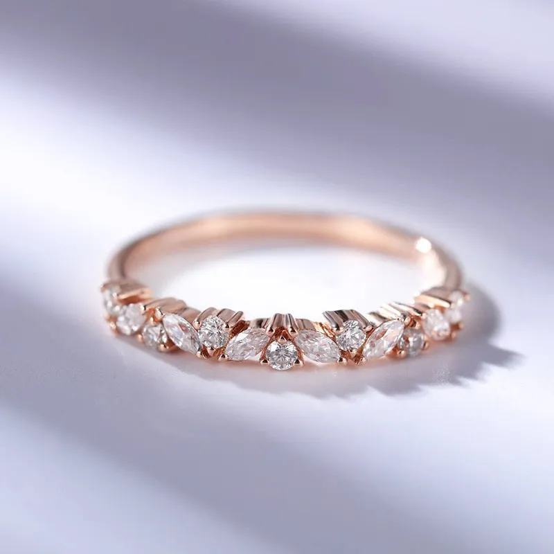 Moissanite Half Eternity Round and Marquise Cut 14K Wedding/Stacking Ring in Yellow Gold, White Gold, RoseGold Pre-Order 3-4 weeks