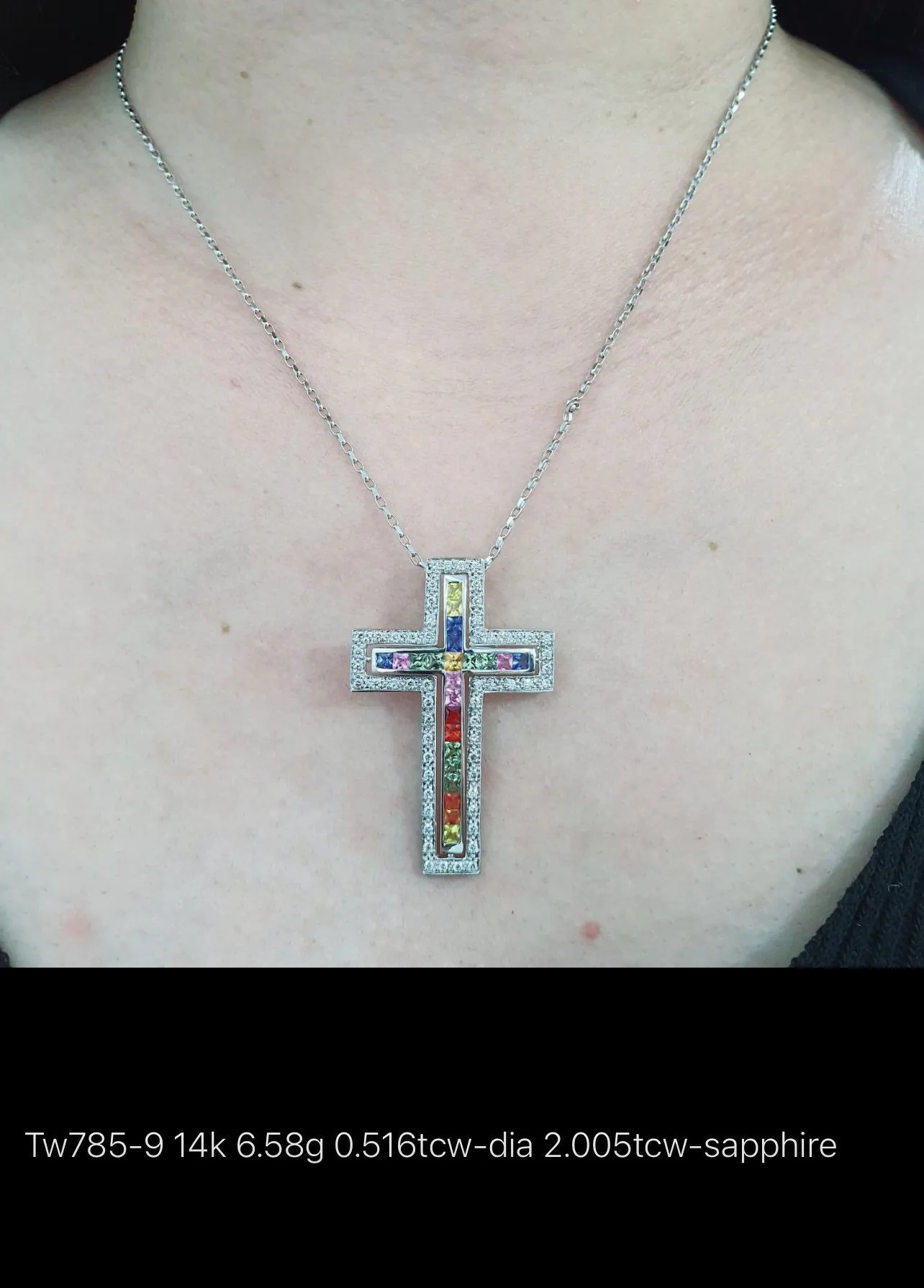 Multi-color Gem Diamond Cross Pendant