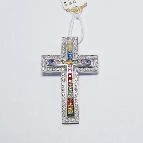 Multi-color Gem Diamond Cross Pendant