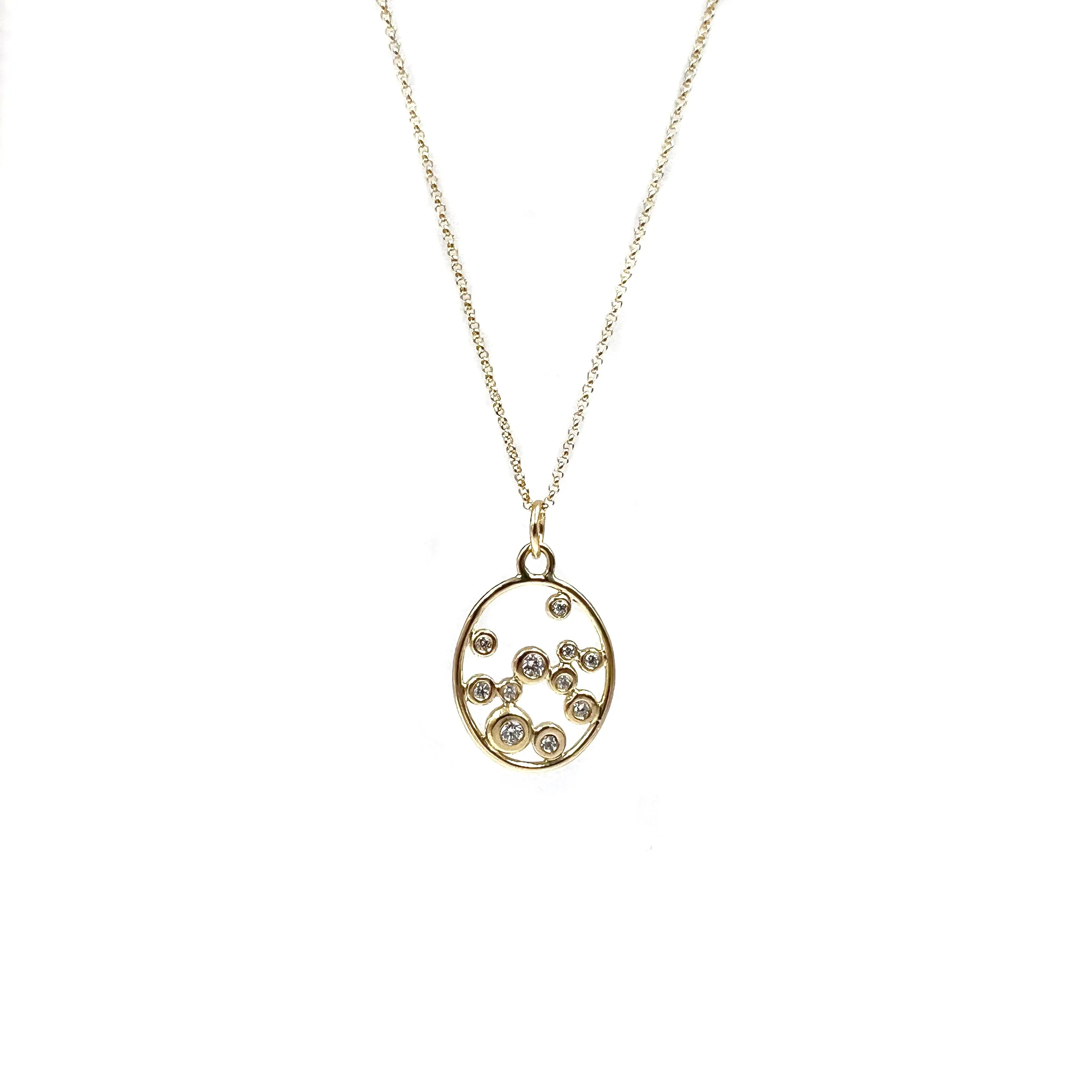 Oval Pendant with Scattered Diamonds Necklace