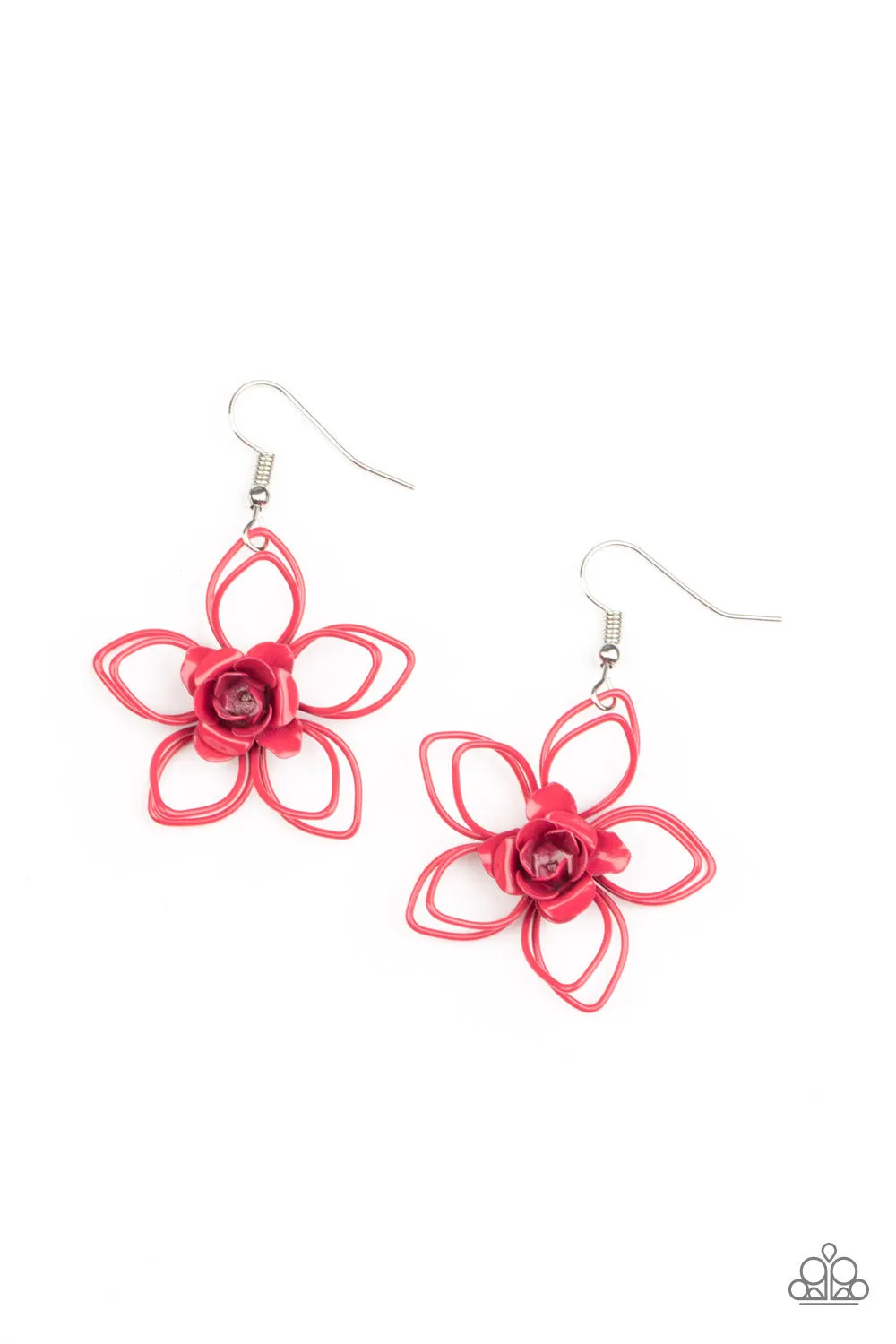 Paparazzi Botanical Bonanza - Pink Rosebud Floral Earrings