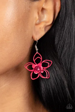 Paparazzi Botanical Bonanza - Pink Rosebud Floral Earrings