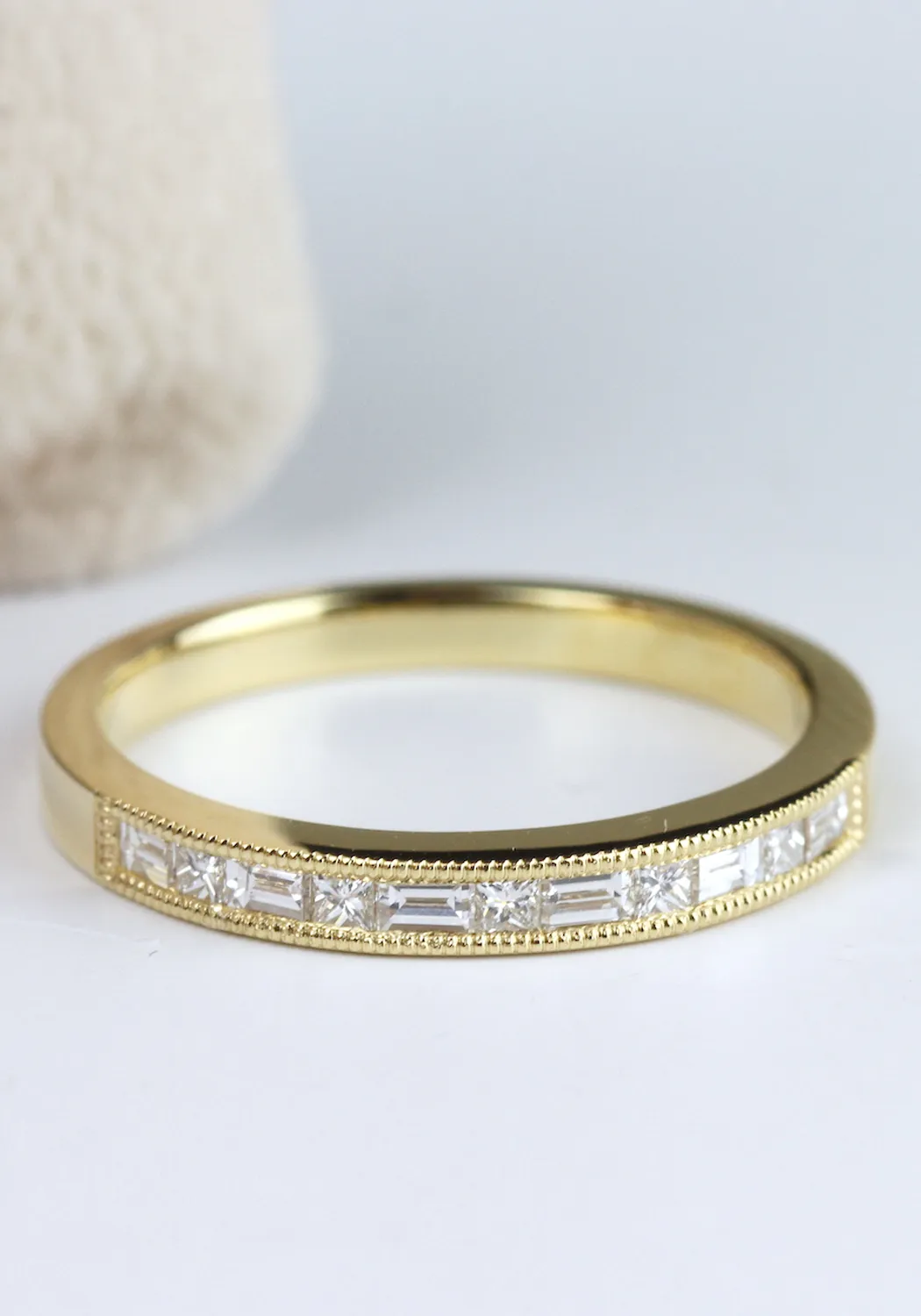 Parade Design 18KYG Milgrain Princess & Baguette Diamond Band