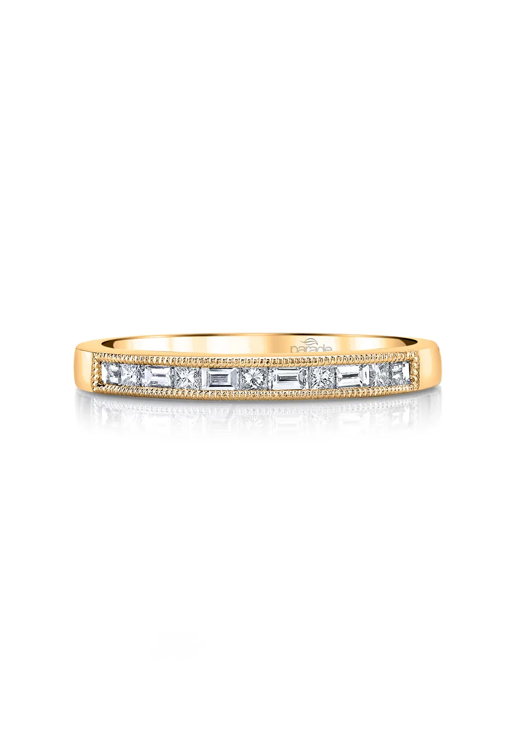 Parade Design 18KYG Milgrain Princess & Baguette Diamond Band