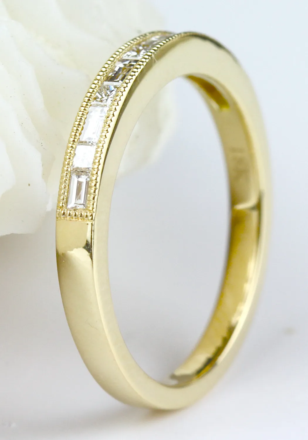 Parade Design 18KYG Milgrain Princess & Baguette Diamond Band