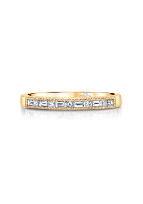 Parade Design 18KYG Milgrain Princess & Baguette Diamond Band