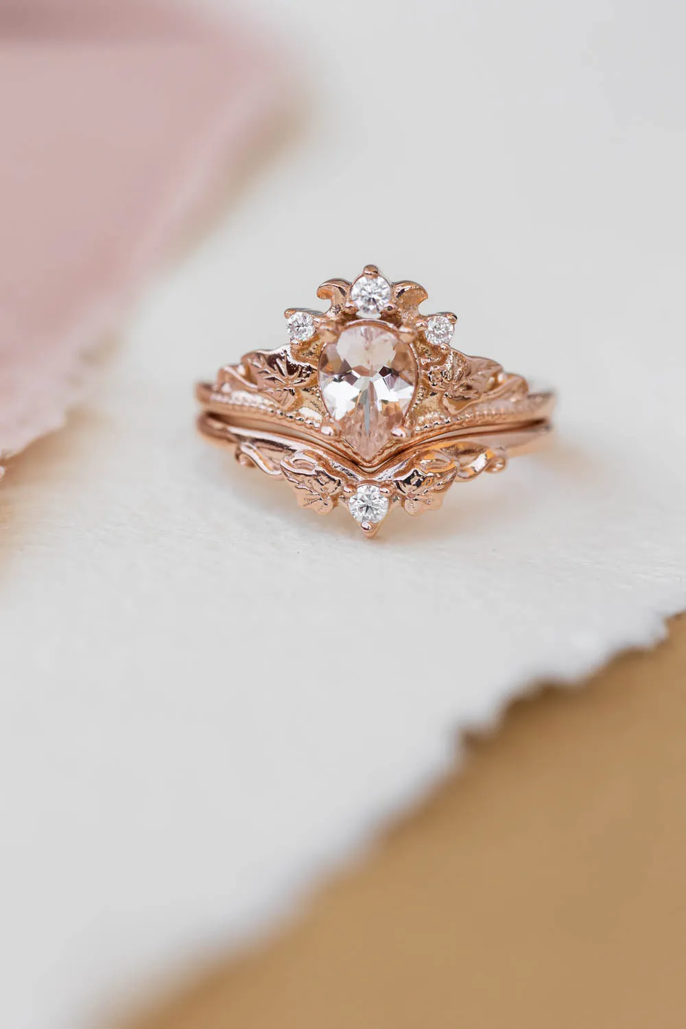 Peach pink morganite engagement ring, rose gold proposal ring with diamond crown / Ariadne