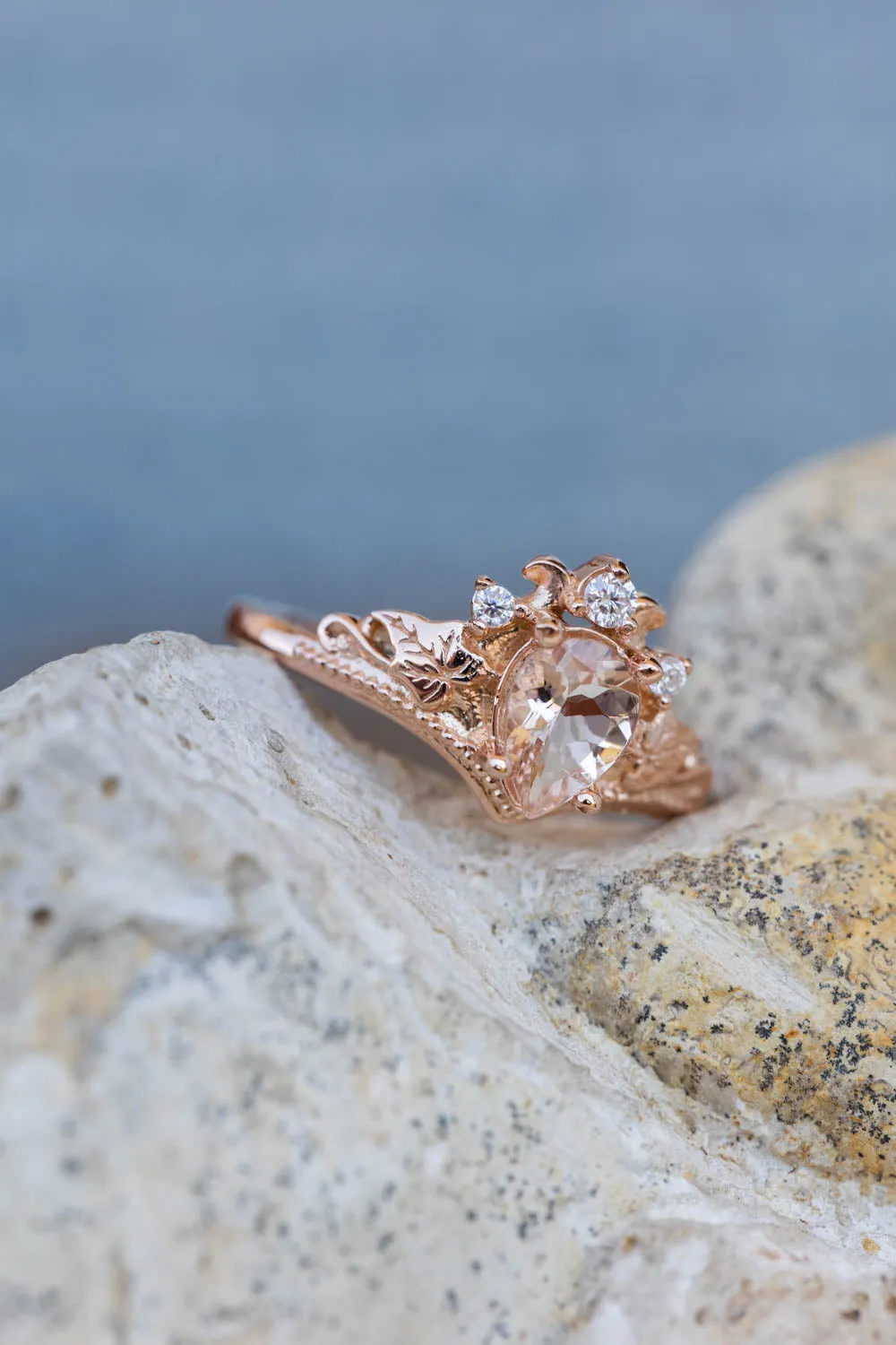 Peach pink morganite engagement ring, rose gold proposal ring with diamond crown / Ariadne