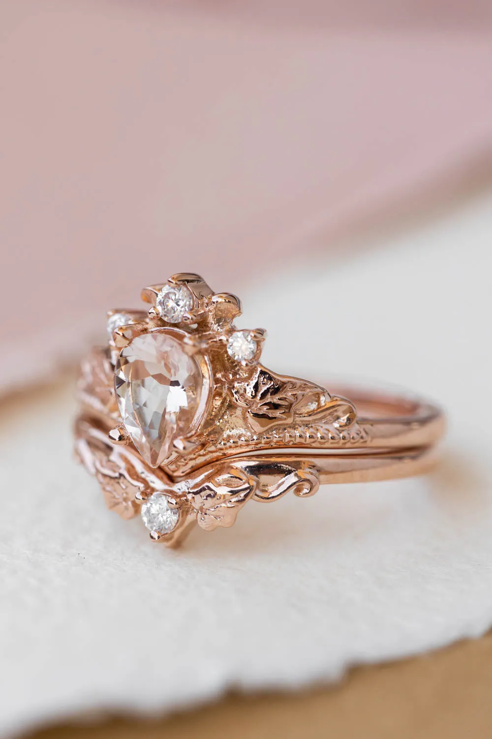 Peach pink morganite engagement ring, rose gold proposal ring with diamond crown / Ariadne