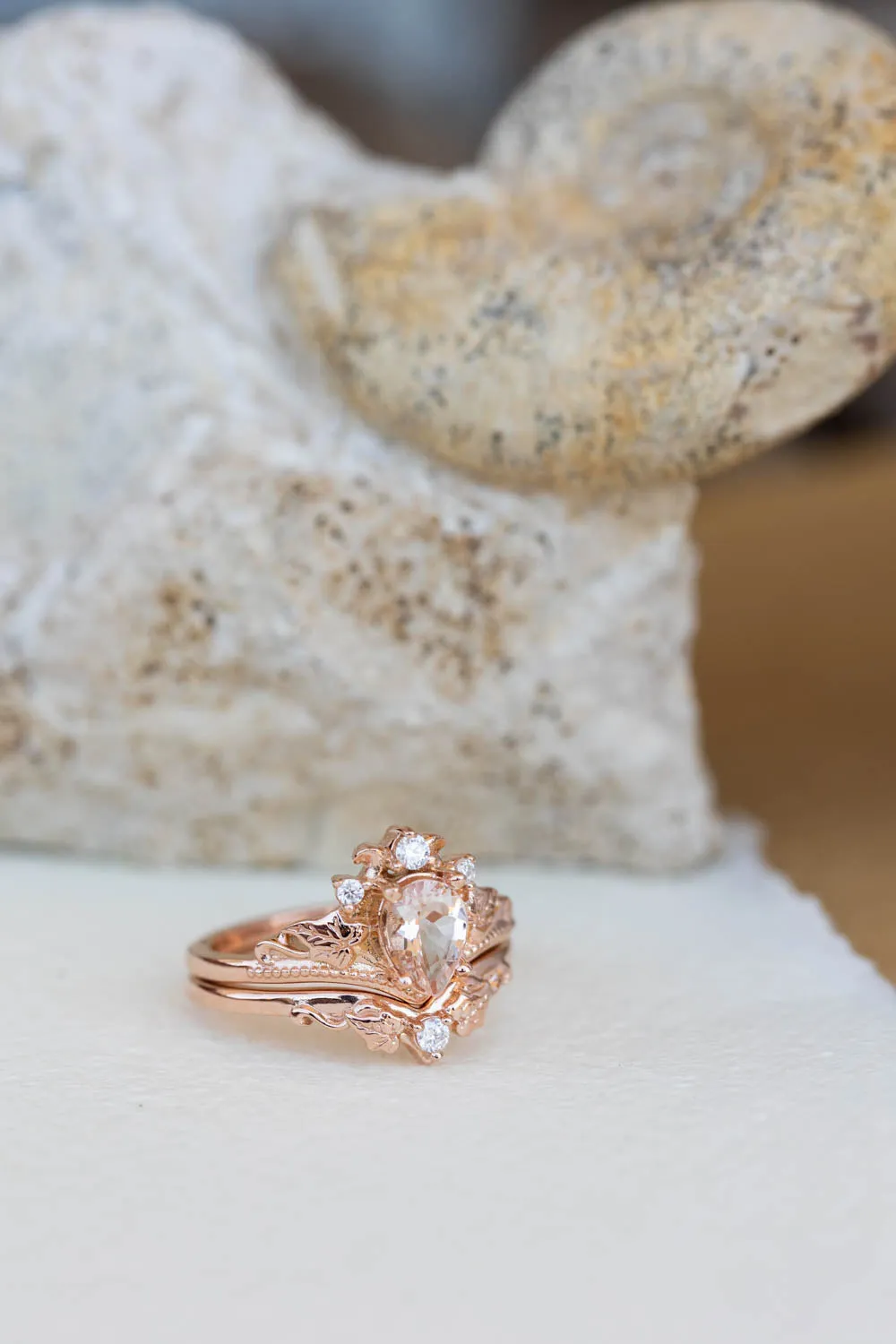 Peach pink morganite engagement ring, rose gold proposal ring with diamond crown / Ariadne