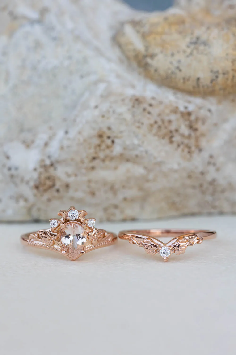 Peach pink morganite engagement ring, rose gold proposal ring with diamond crown / Ariadne