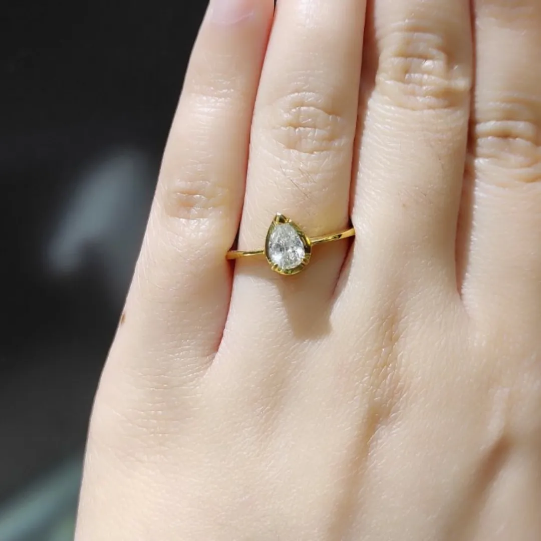 Pear Diamond Engagement Ring /Women's Ring 14K Yellow Gold