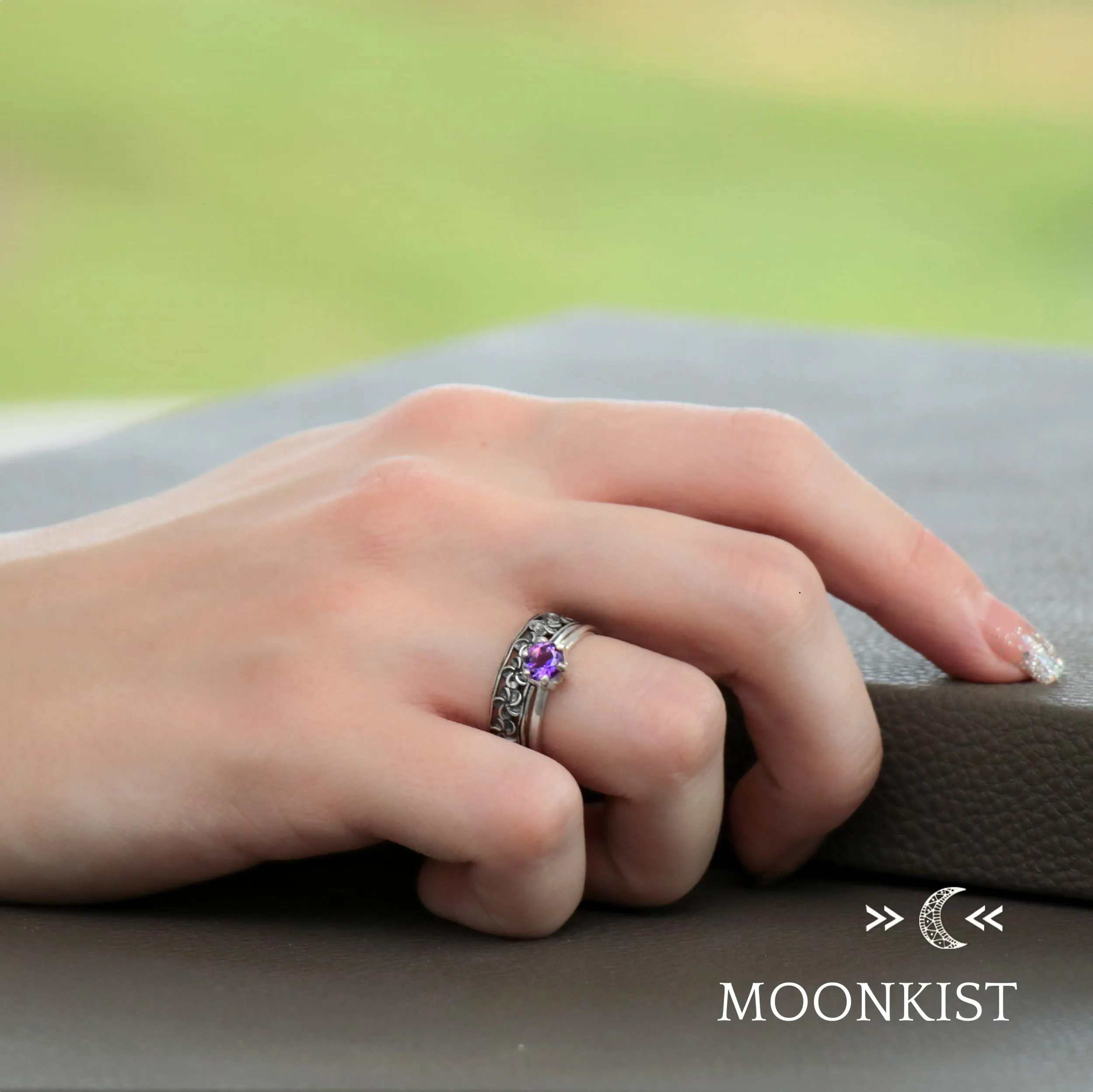 Periwinkle Flower Wedding Ring Set | Moonkist Designs