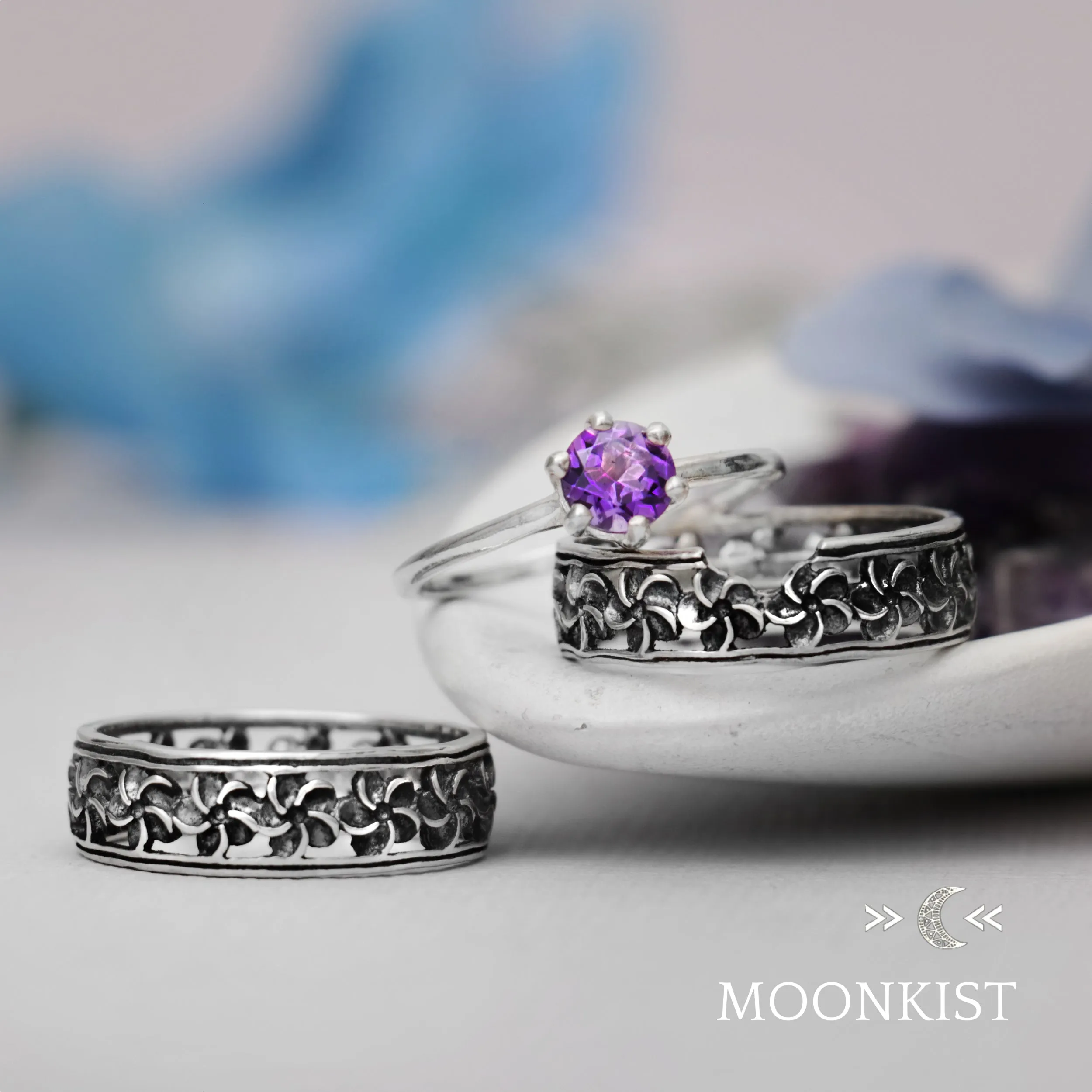 Periwinkle Flower Wedding Ring Set | Moonkist Designs