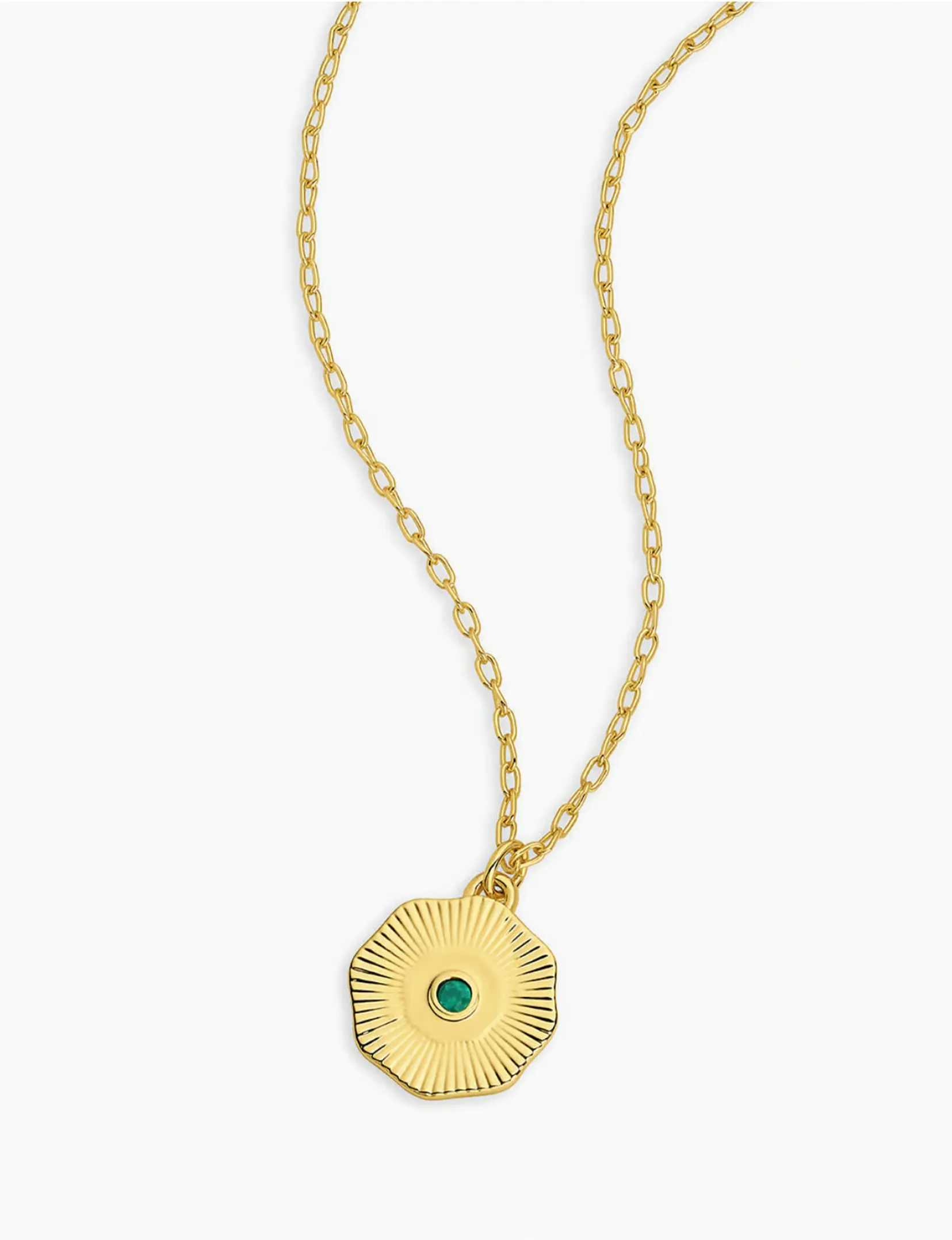 Power Birthstone Coin Necklace (May), Gold/Green Agate