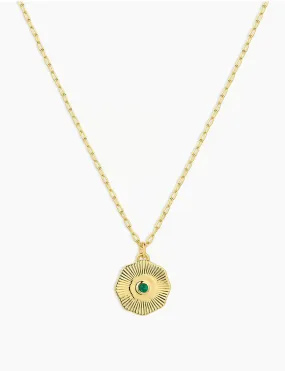 Power Birthstone Coin Necklace (May), Gold/Green Agate