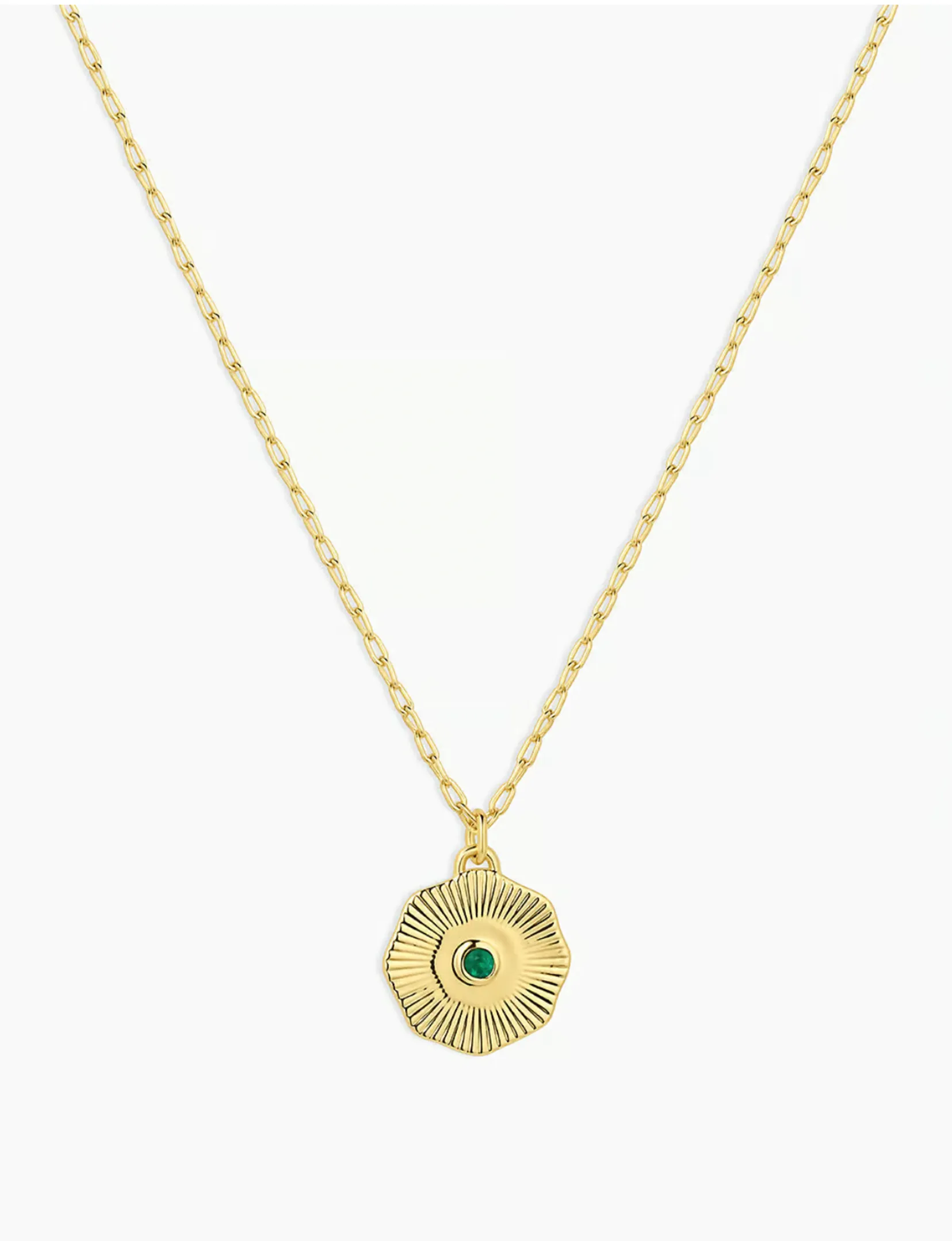 Power Birthstone Coin Necklace (May), Gold/Green Agate