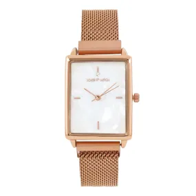 Quad MOP White Dial Rosegold Magnetic Mesh Strap Watch