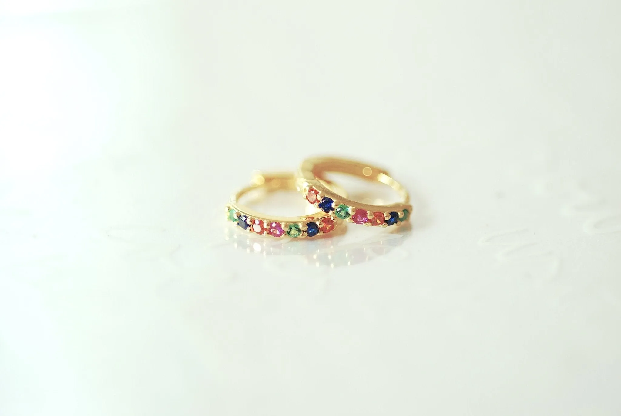 Rainbow Huggie Earrings Gold Sterling Silver Huggie Hoop Earrings Minimalist Dainty Earrings LGBTQ Multi color Cubic Zirconia Pave Hoops