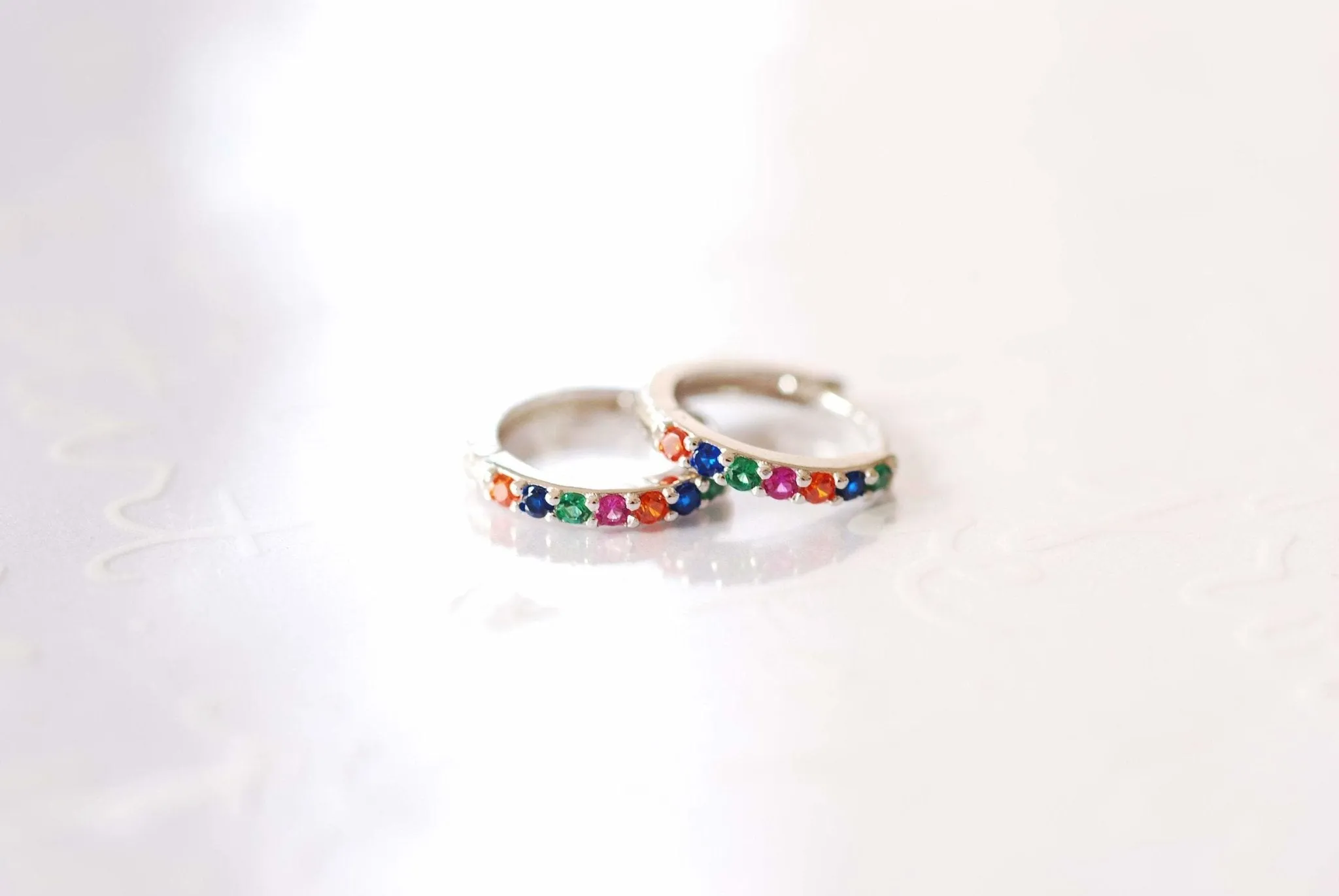 Rainbow Huggie Earrings Gold Sterling Silver Huggie Hoop Earrings Minimalist Dainty Earrings LGBTQ Multi color Cubic Zirconia Pave Hoops