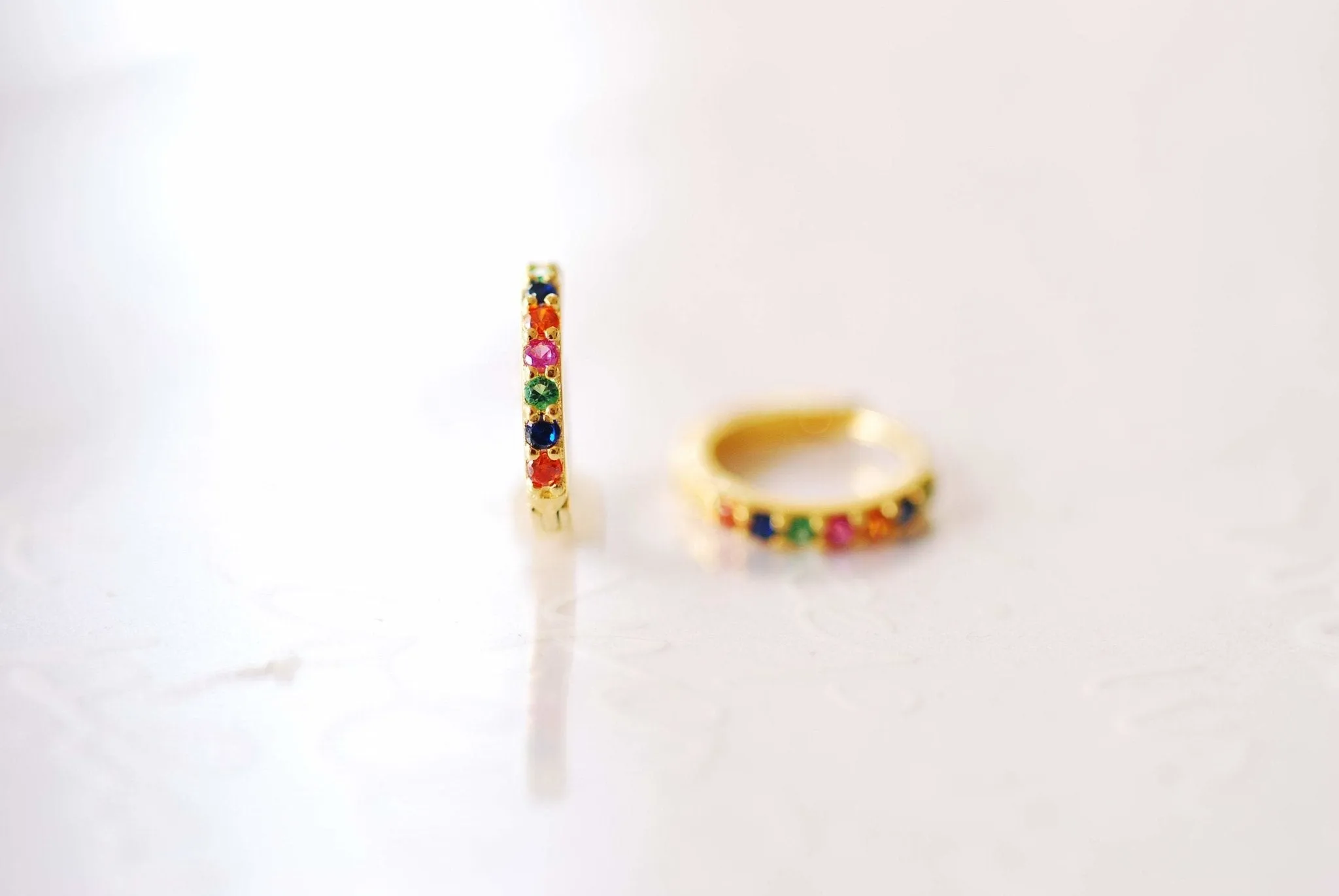 Rainbow Huggie Earrings Gold Sterling Silver Huggie Hoop Earrings Minimalist Dainty Earrings LGBTQ Multi color Cubic Zirconia Pave Hoops