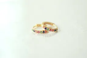 Rainbow Huggie Earrings Gold Sterling Silver Huggie Hoop Earrings Minimalist Dainty Earrings LGBTQ Multi color Cubic Zirconia Pave Hoops