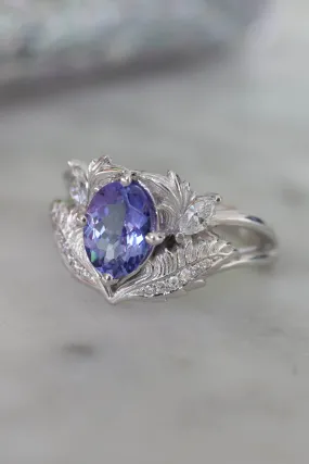 READY TO SHIP: Adonis in 14K white gold, natural tanzanite 8x6 mm, diamonds, RING SIZE 7 US