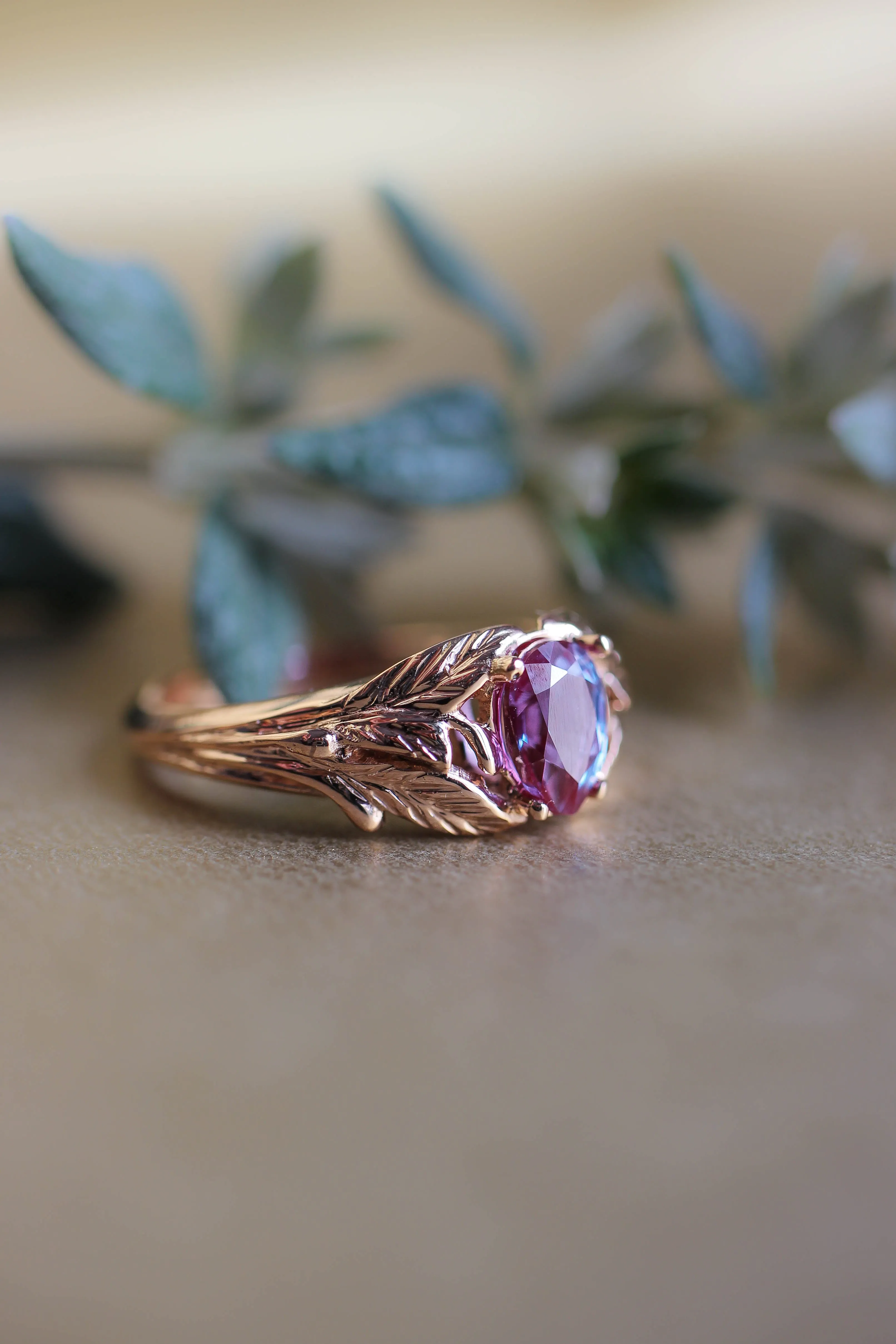 READY TO SHIP: Wisteria in 14K rose gold, pear alexandrite 7x5 mm, RING SIZE - 8.25 US