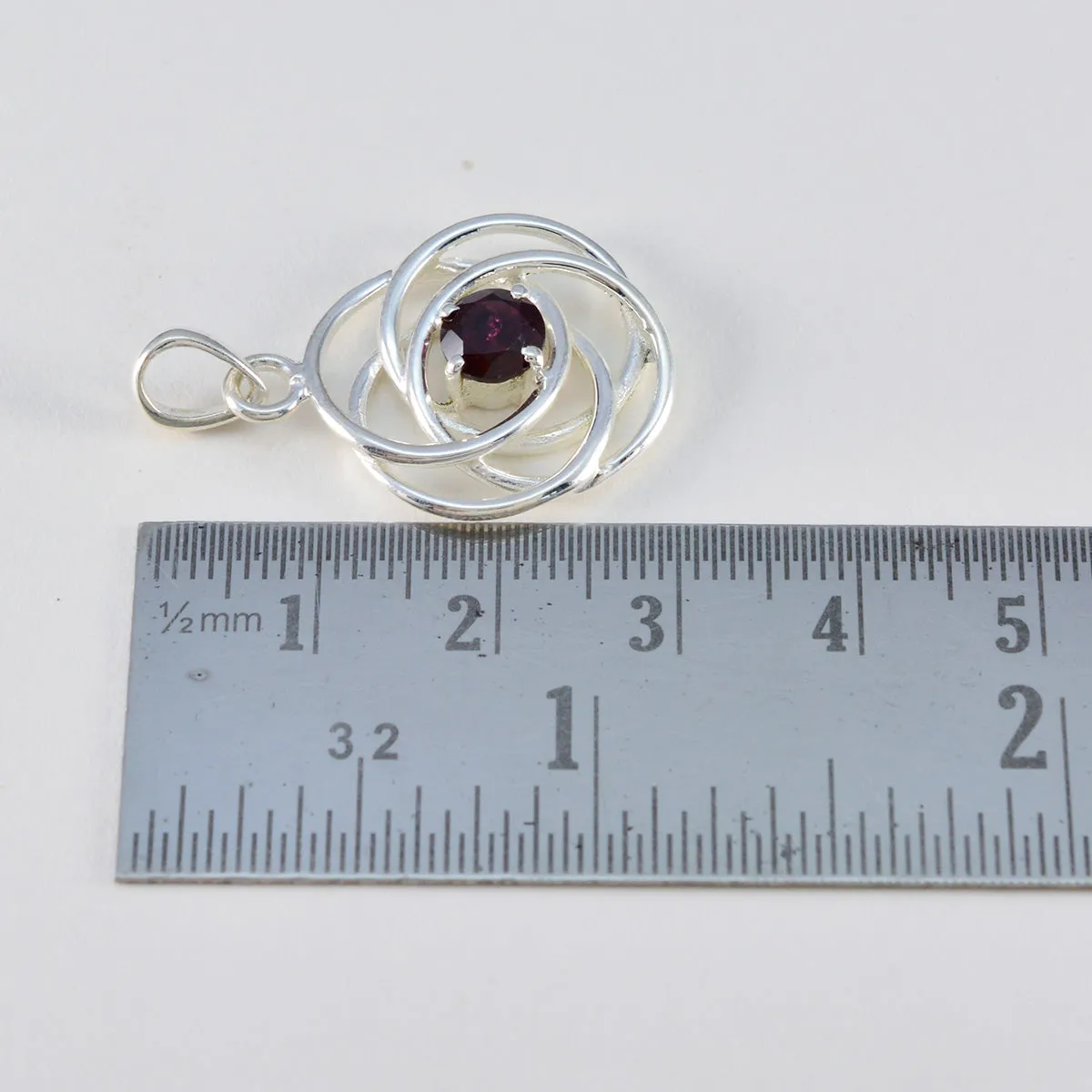 Riyo Alluring Gemstone Round Faceted Red Garnet Sterling Silver Pendant Gift For Christmas