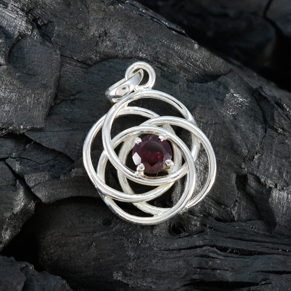 Riyo Alluring Gemstone Round Faceted Red Garnet Sterling Silver Pendant Gift For Christmas