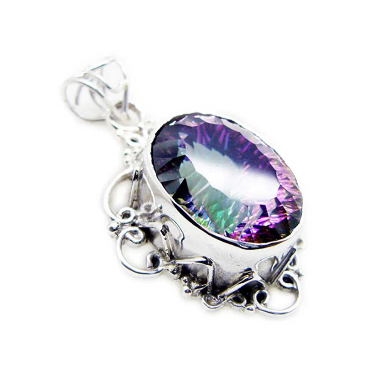 Riyo Cute Gems Oval Faceted Multi Color Mystic Quartz Solid Silver Pendant Gift For Easter Sunday