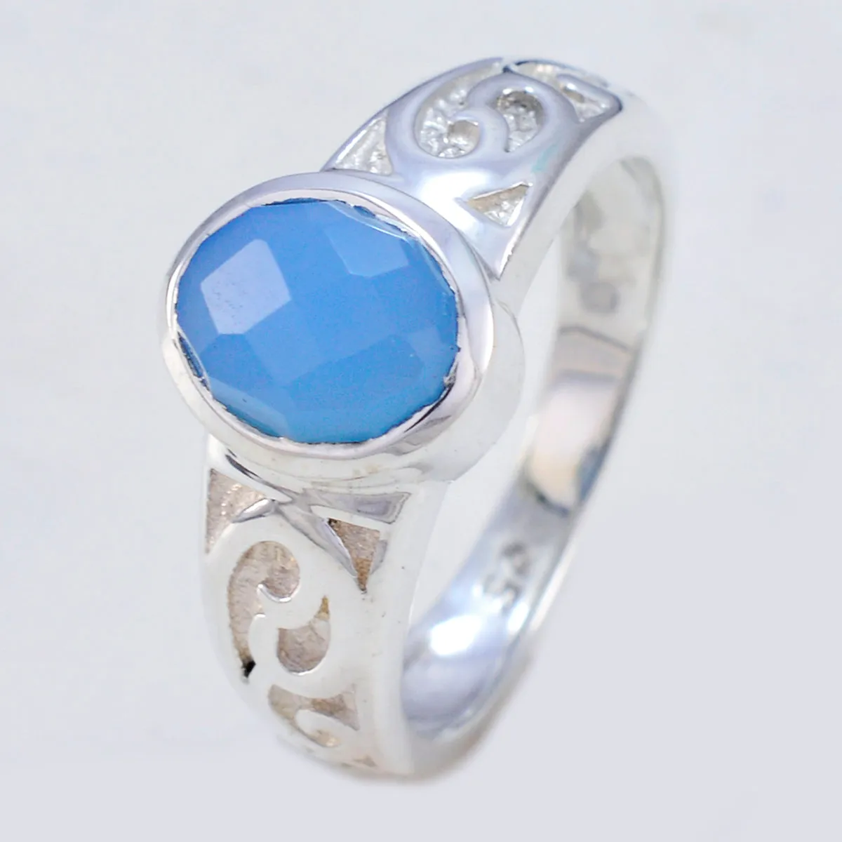 Riyo Engaging Gemstone Chalcedony Solid Silver Rings Peacock Jewelry