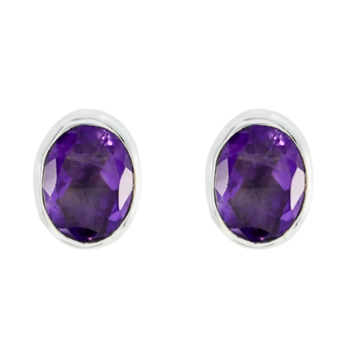 Riyo Genuine Gems oval Faceted Purple Amethyst Silver Earring gift for handmade