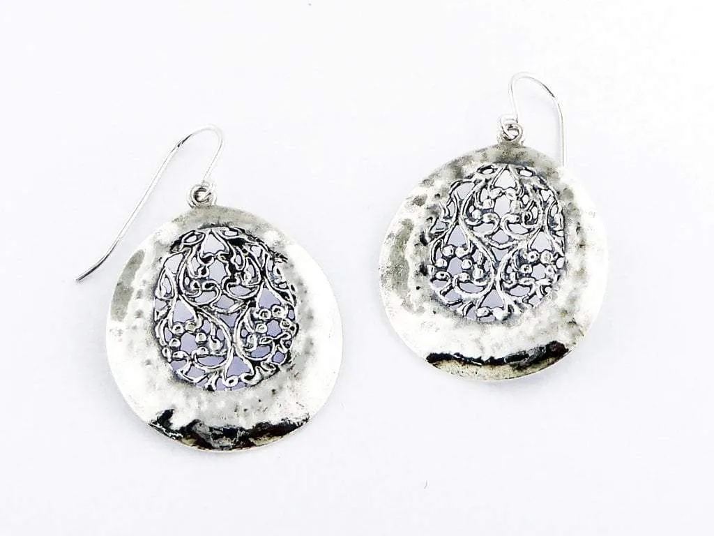 Romantic silver earrings for women Floral drawing Bluenoemi Israeli Jewelry