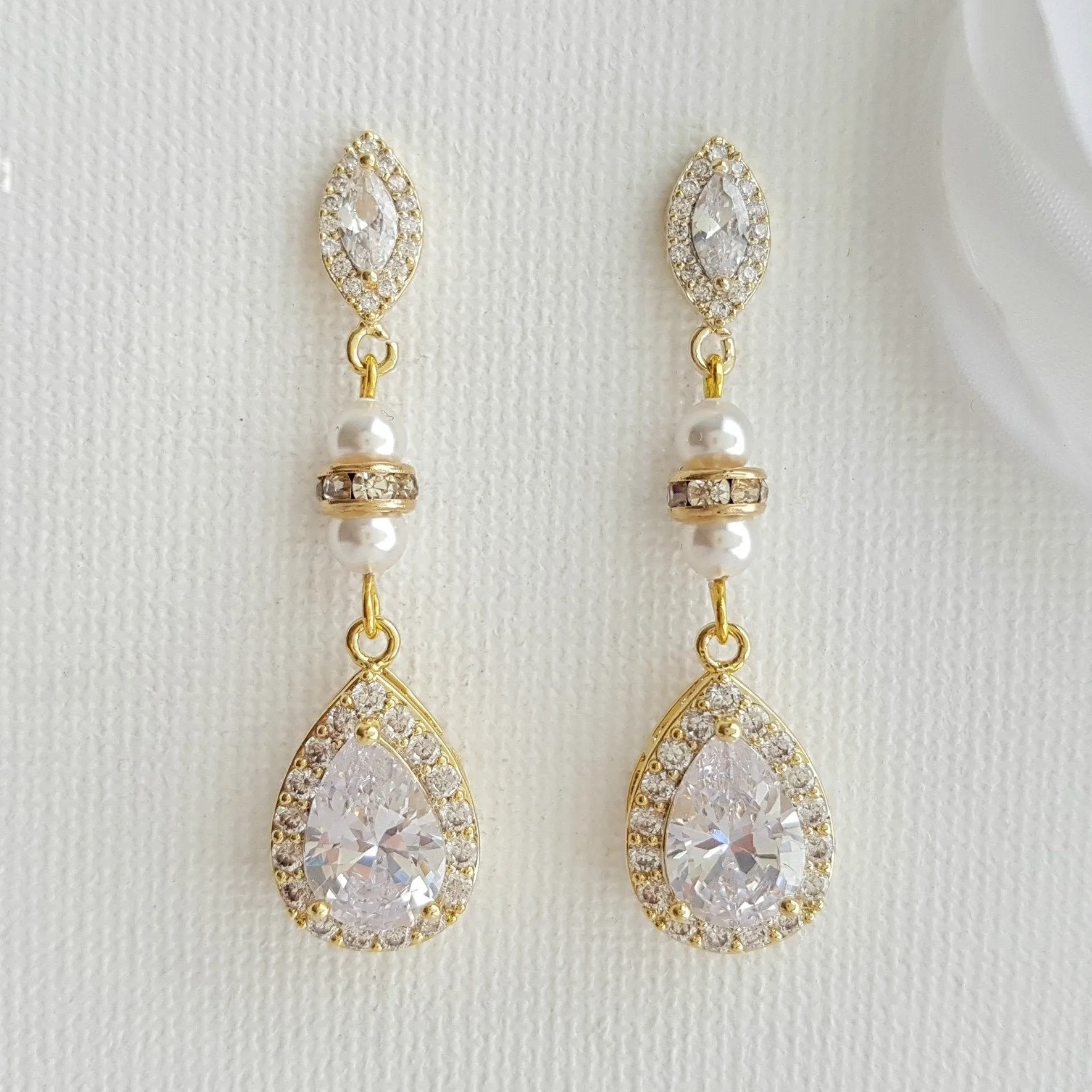 Rose Gold & Pearl Wedding Drop Earrings-Ella