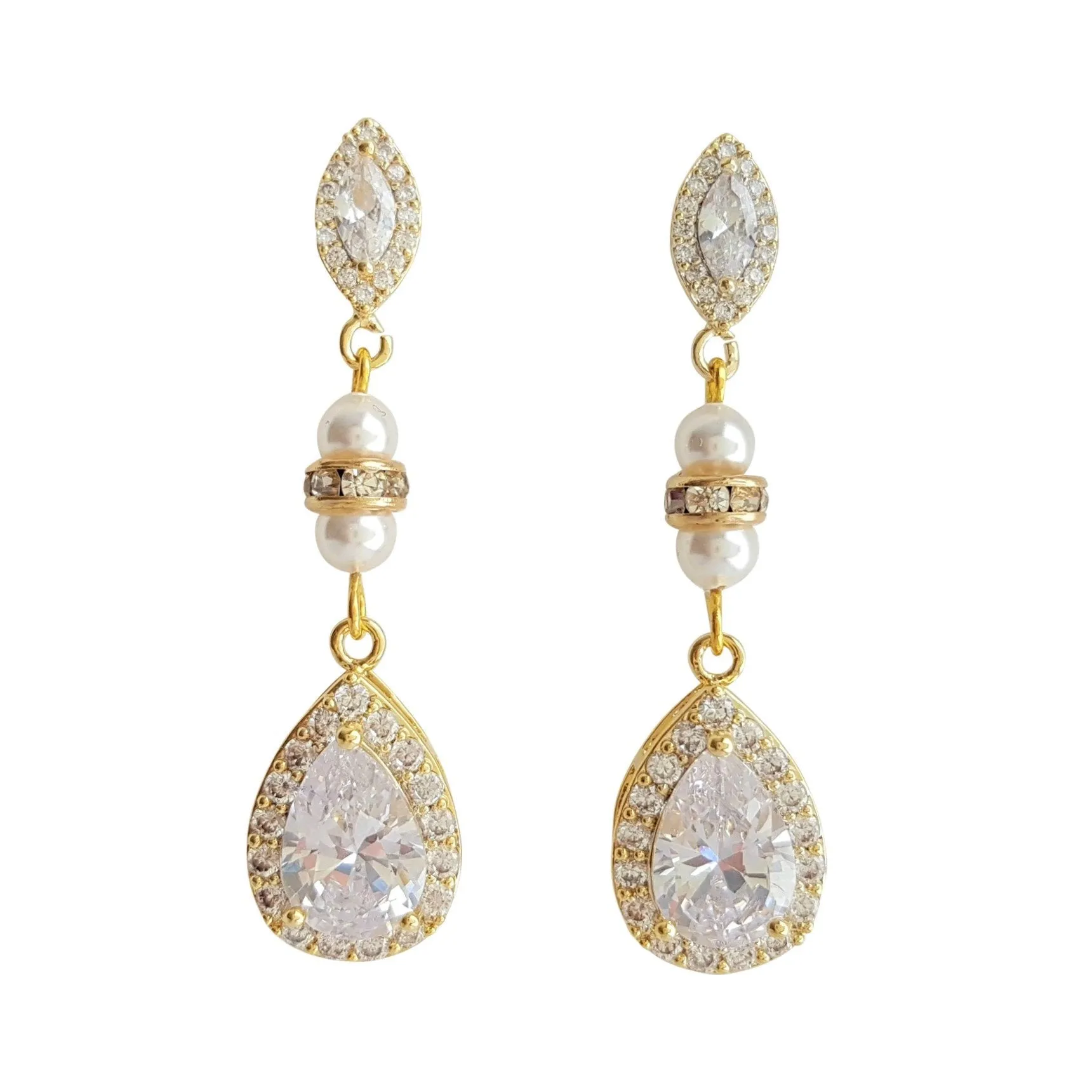 Rose Gold & Pearl Wedding Drop Earrings-Ella