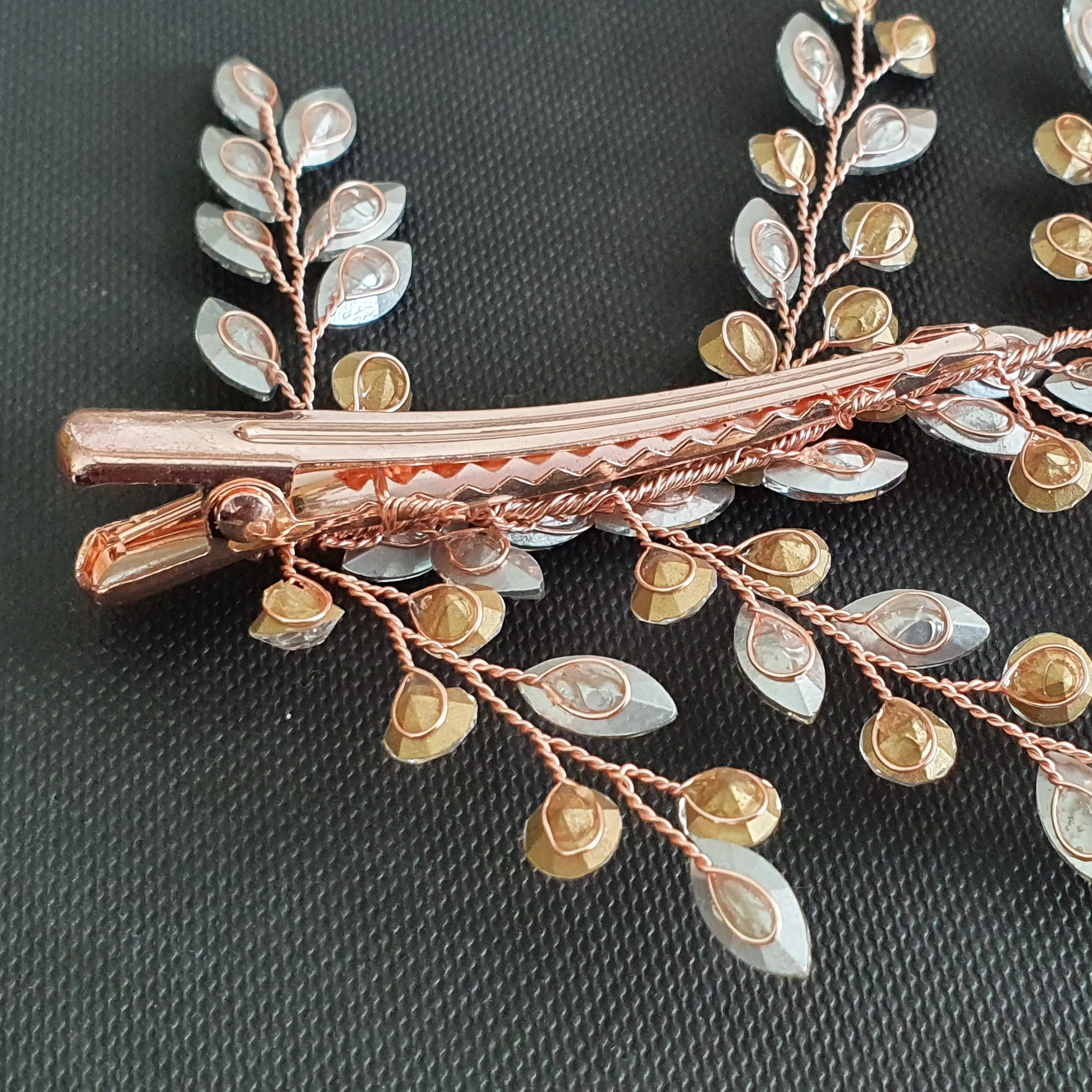 Rose Gold Crystal Hair Clip for Brides-Fern