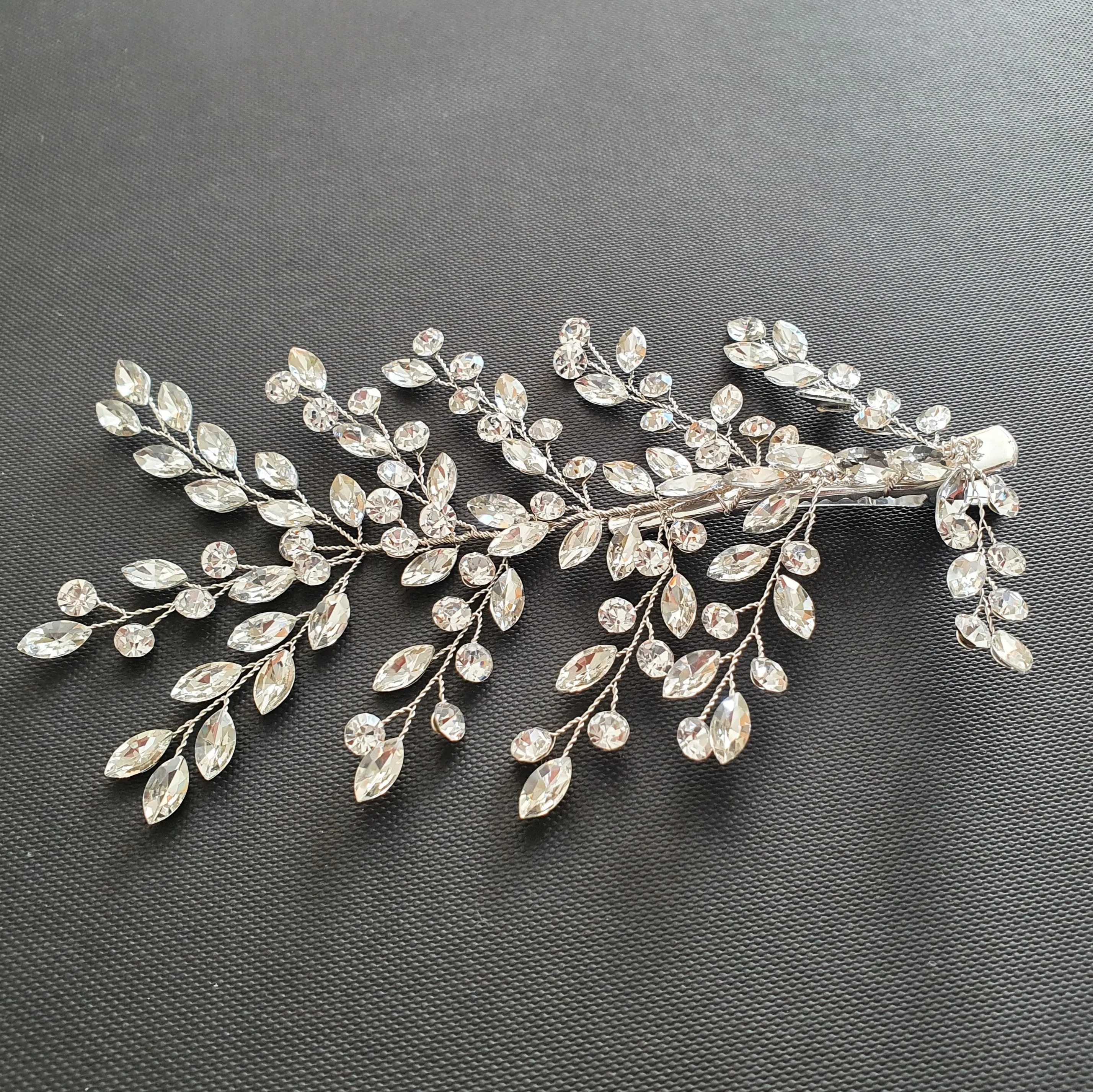 Rose Gold Crystal Hair Clip for Brides-Fern