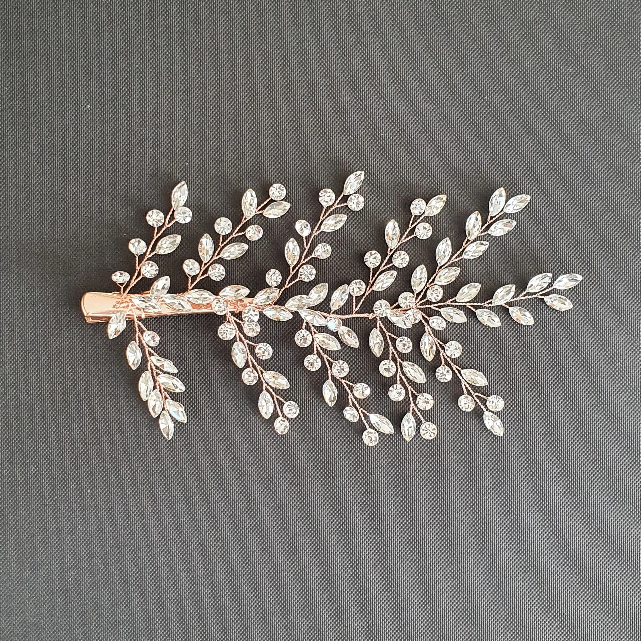 Rose Gold Crystal Hair Clip for Brides-Fern