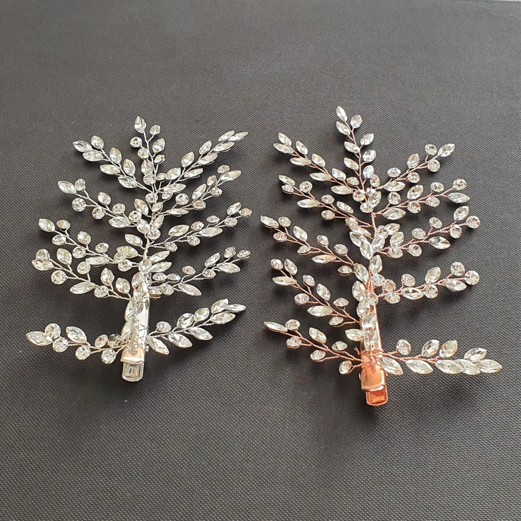 Rose Gold Crystal Hair Clip for Brides-Fern