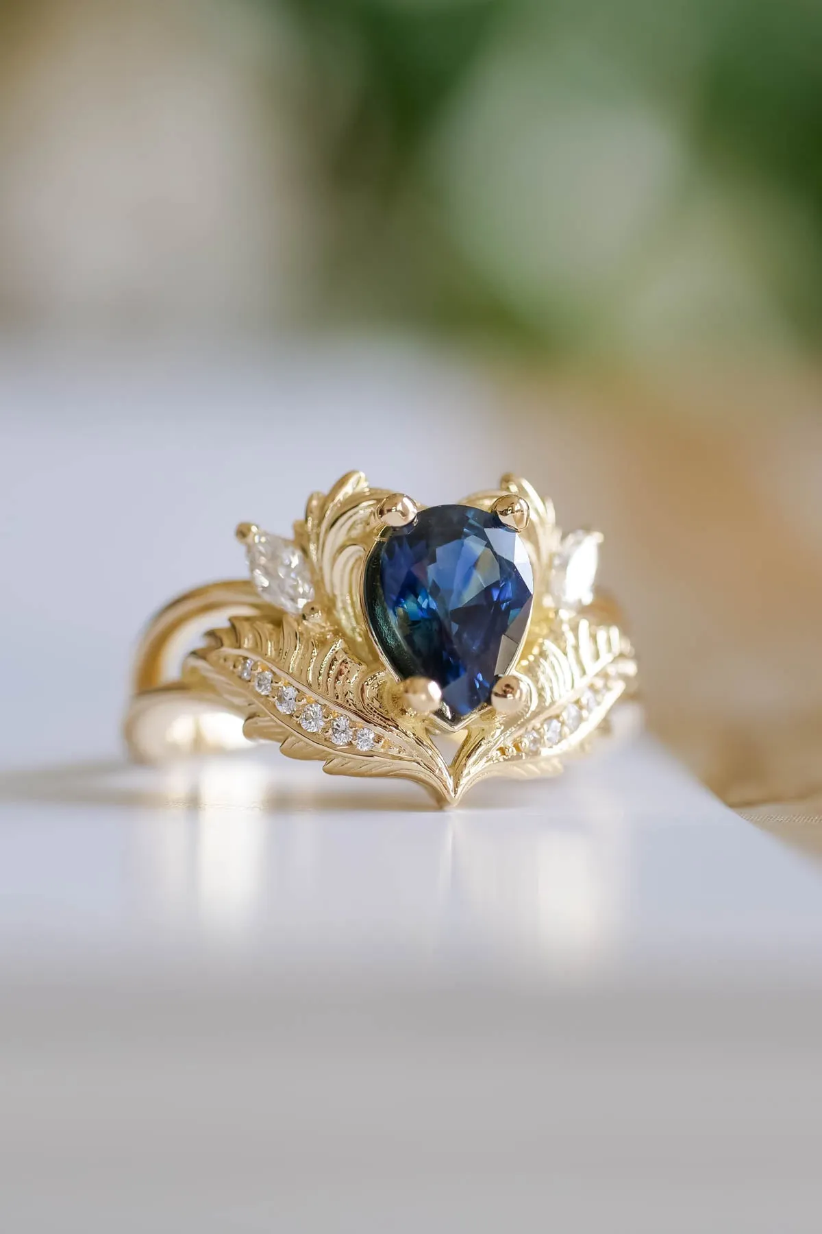 Royal blue sapphire engagement ring set, gorgeous bridal ring set / Adonis