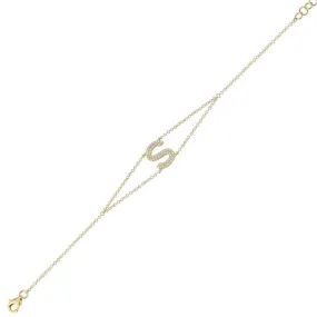 S Pave Initial Double Chain Bracelet