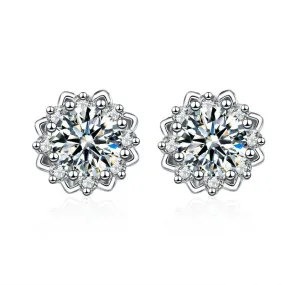 S925 Silver Gemstone Flower Moissanite Earrings