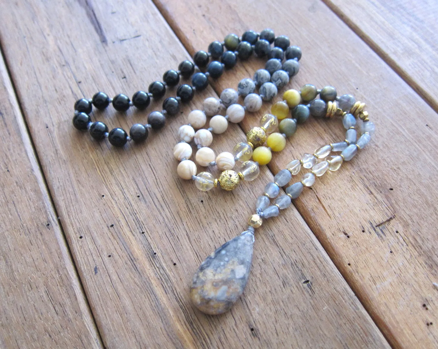 SALE - Self Esteem   Decisiveness Beaded Mala Necklace in Bumblebee Jasper Stone Pendant